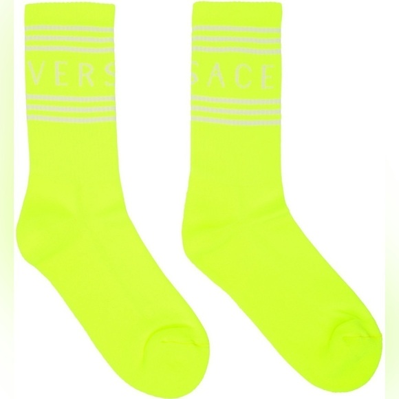 VERSACE Unisex Fluo Yellow  90s Vintage Logo Socks - Picture 1 of 2